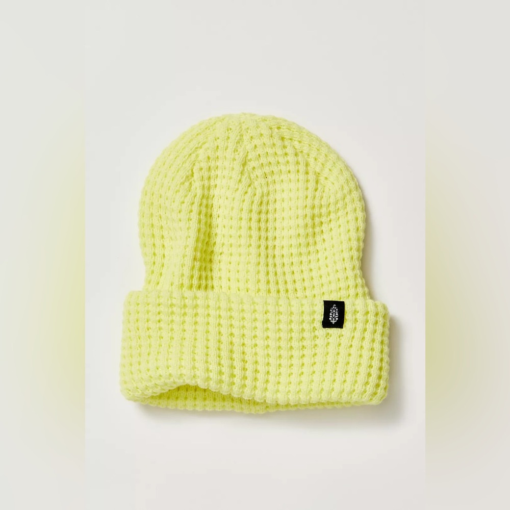 Free People Neon Lemon Waffle Knit Beanie